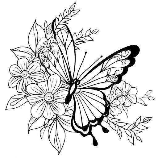 page of a coloring book for 1-3 years old , cartoon style, a cut butterfly, no background, thick lines, simple black and white line drawing, black and white, drawing line art, simple, simplistic, minimalist, plain, no detail, white background, white fill --v 6.0