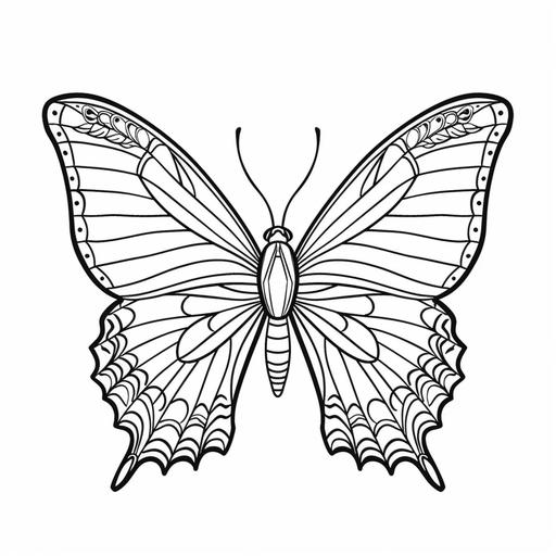 page of a coloring book for 1-3 years old , cartoon style, a cut butterfly, no background, thick lines, simple black and white line drawing, black and white, drawing line art, simple, simplistic, minimalist, plain, no detail, white background, white fill