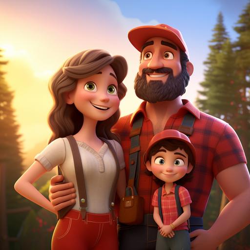 In this heartwarming cartoon, a strong lumberjack mom, a gentle but not-so-strong dad, and their adorable daughter stand together, embodying the essence of a loving and harmonious family.