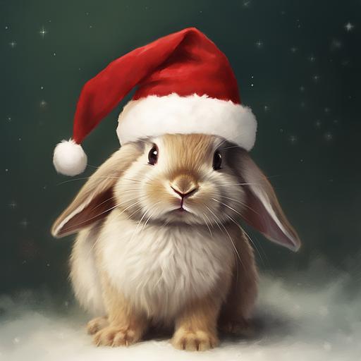 sweet belier rabbit wearing santa hat