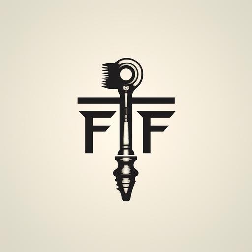 classy typography logo for men's automotive magazine called FightFork using black letters on white background, magazine-style, wrenching, classy, black and white, typgography, simple, icon, wrench, pickups
