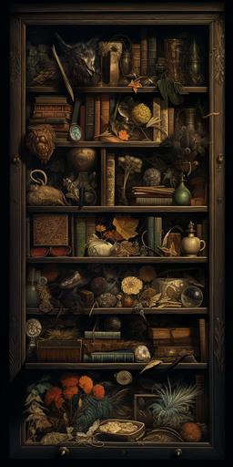 the inside of an open drawer, dark, secret --aspect 1:2