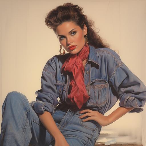 fashion design sketch, Brooke Sheilds in 80s style Jordache Jeans on the cover of Vogue Magazine