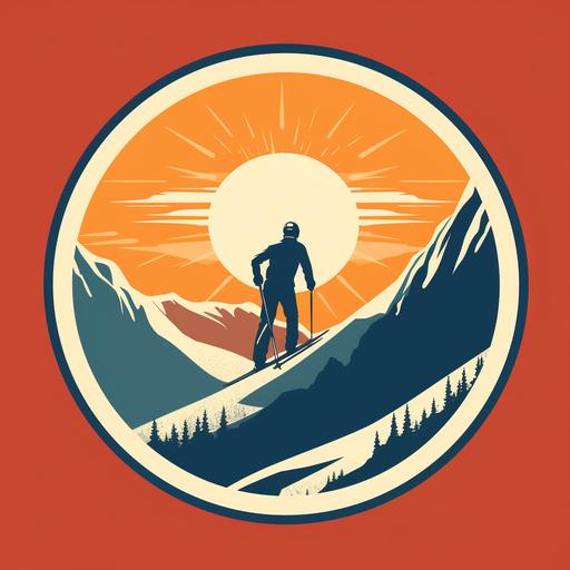a retro backround of a ski logo witha person all inside a circle