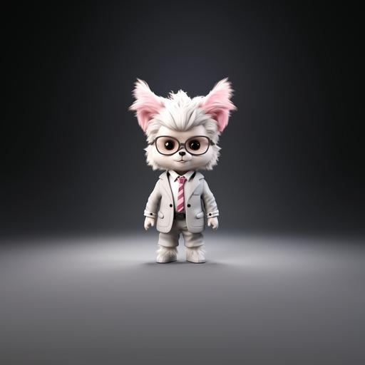 full body mini white dog pink hair on the forhead hipster suit big eyes realistic 3d --style raw