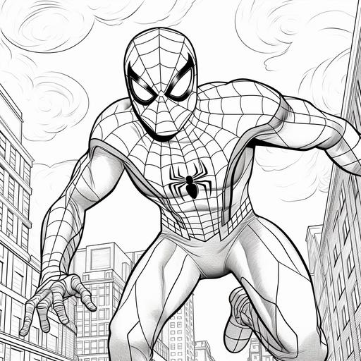 coloring page for kids, spider-man,cartoon style, low details, thick lines, no shading, ar 9:11