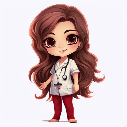 Chibi nurse, redbrown hair, brown eyes, doll, png,clipart