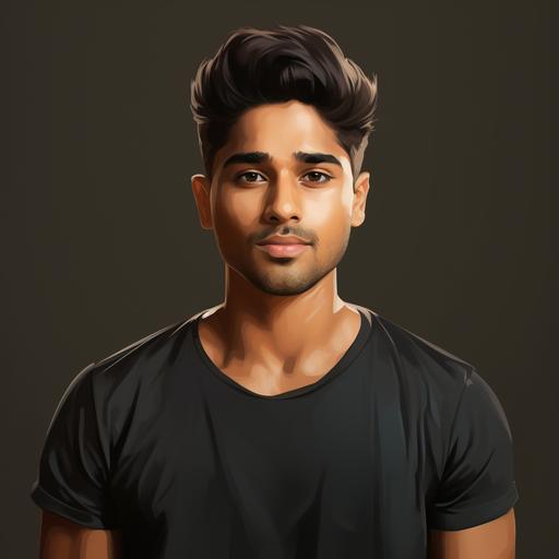 indian young man with formal t-shirt , motivational talker , humble face , realistic ,avatar,--style raw --s 250