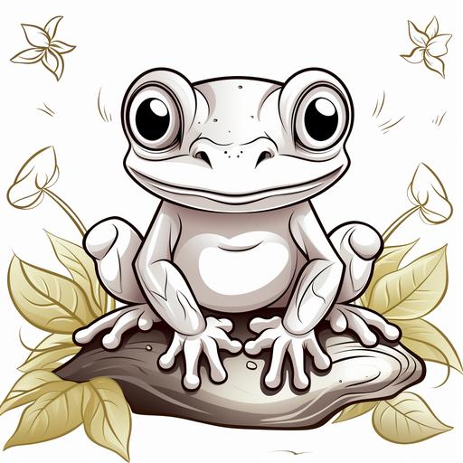 cute kawaii tree frog coloring book page for kids, thick lines, monotone --s 250