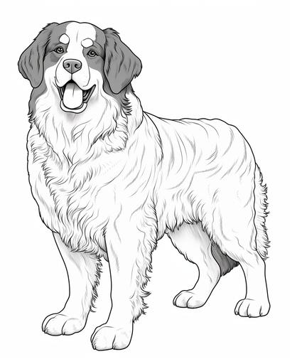 coloring page for kids, Bernese Mountain Dog, cute cartoon style, thick line, low detail, no shading --ar 9:11