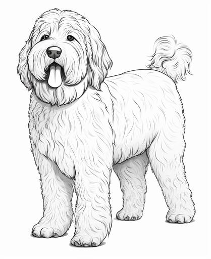 coloring page for kids, Portuguese Water Dog, cartoon style, thick line, low detail, no shading --ar 9:11