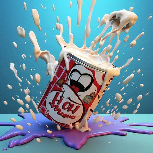 cartoon milk carton spilling, “oh no”