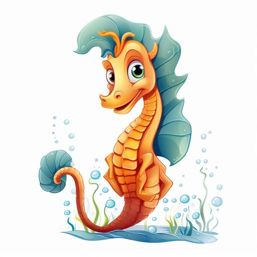 a sea horse, in Disney cartoon style, white background