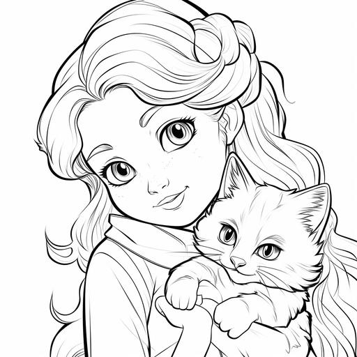 coloring page for girl aged 8 to 11,Kitten, cartoon style, thick line,low detail, no shading--ar 9:11