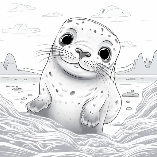 coloring page for girl aged 8 to 11,Seal pup, cartoon style, thick line,low detail, no shading--ar 9:11