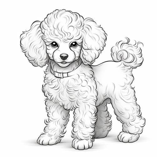 coloring page for kids, poodle, cartoon style, thick line,low detail no shading