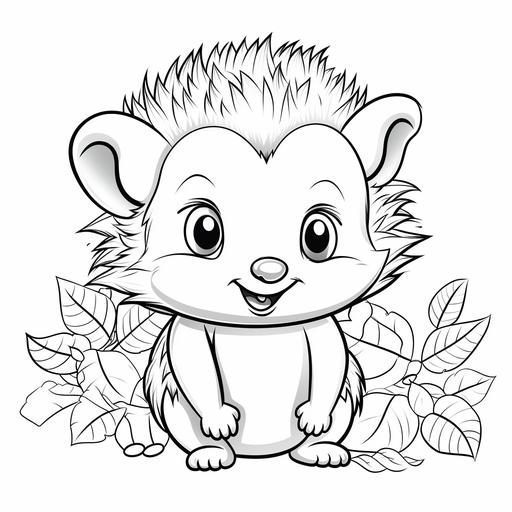 coloring page for kids,cute Hedgehog, cartoon style, thick line,low detail, no shading--ar 9:11