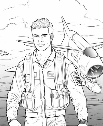 oloring pages for adults, air force, cartoon style, thick lines, ;ow detail, no shading --ar 9:11