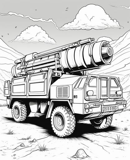 oloring pages for adults, army rocket launcher, cartoon style, thick lines, ;ow detail, no shading --ar 9:11