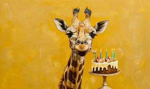 Giraffe with birthDay cake --ar 5:3