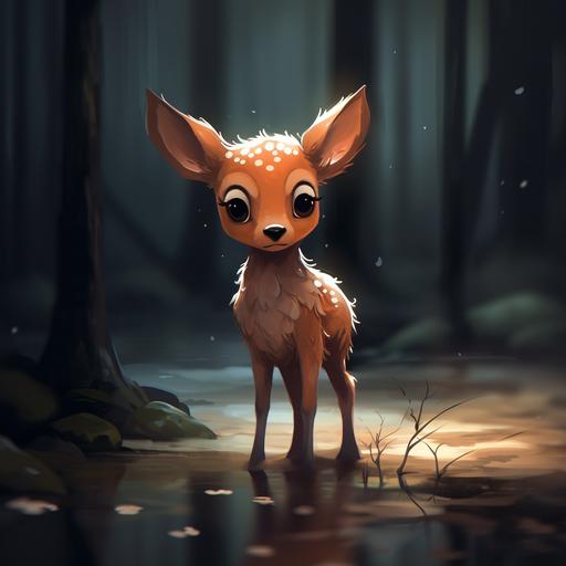 cute little deer, cartoon, anime, depression
