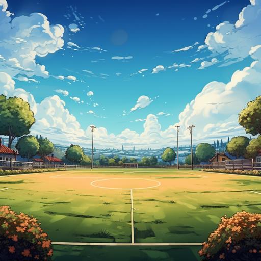 soccer field, style cartoon for children. Canon 35mm