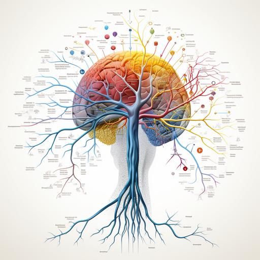 human brain poster depicting biases and stereotypes interacting with neuron, high quality, 16K, high details, white background