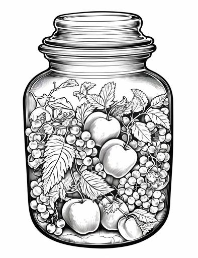 Coloring book pages, Draw a glass jar full of coins , cartoon styles, thick lines, low detail, no shading, --ar 85:110