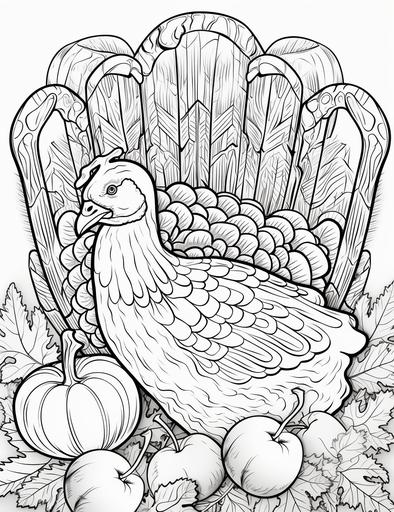 coloring book pages, A pair of mittens with a turkey and a pumpkin on them, cartoon styles, thick lines, low detail, no shading with black and white, --ar 85:110
