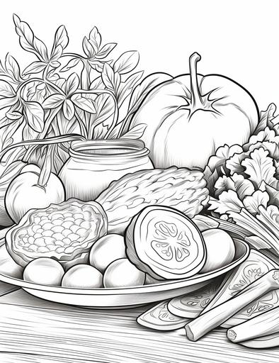 coloring book pages, Draw a giant salad with tomatoes, cucumbers and mayonnaise , cartoon styles, thick lines, low detail, no shading, --ar 85:110