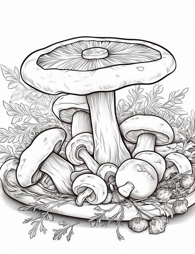 coloring book pages, a mushroom pizza with cheese and pepperoni, cartoon styles, low detail, no shading, --ar 85:110