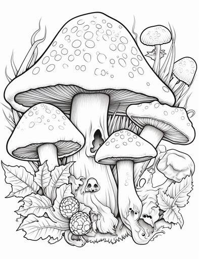 coloring book pages, a mushroom with a skull and crossbones, cartoon styles, low detail, no shading, --ar 85:110