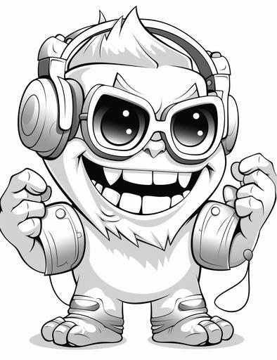 coloring page for kids, A jack-o-lantern with a smiley face and sunglasses and headphones, cartoon style, thick line, low detailm no shading --ar 85:110