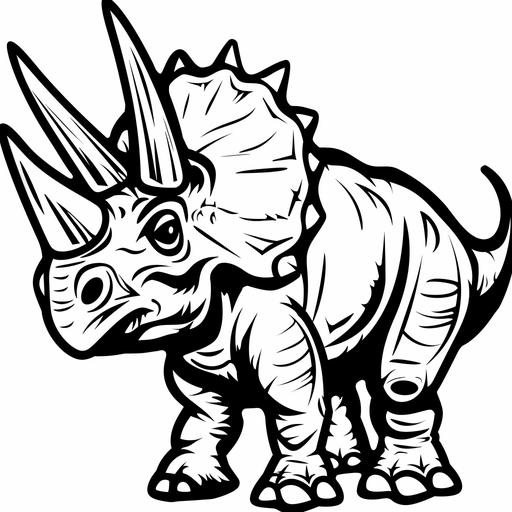 a cartoon of a triceratops coloring page, black and white, mono chrome, simple --s 50