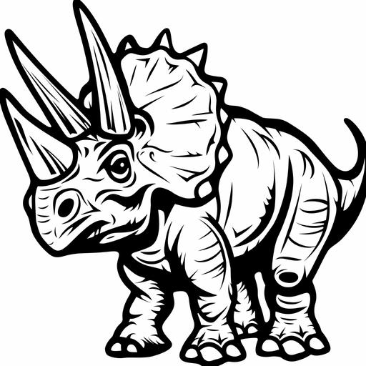 a cartoon of a triceratops coloring page, black and white, mono chrome, simple --s 50 --v 6.0