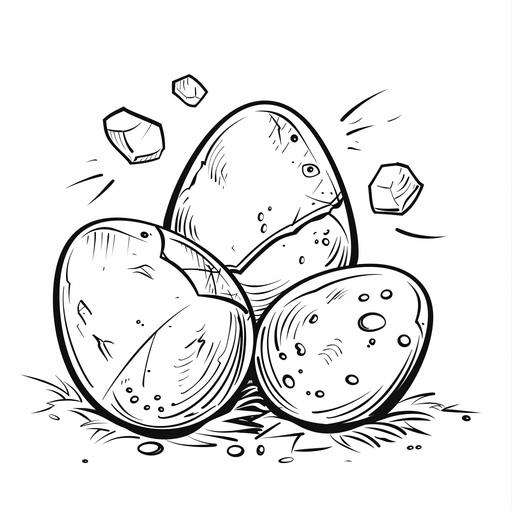 a cartoon of dinosaur eggs for a kids coloring page, black and white, simple --s 50