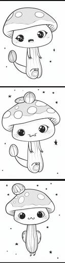 kawaii style, simple cartoon, coloring book for a child, one toadstool, with easter decorations, character sheet, different angles, monochrome, black and white, simple, --ar 1:4 --s 50