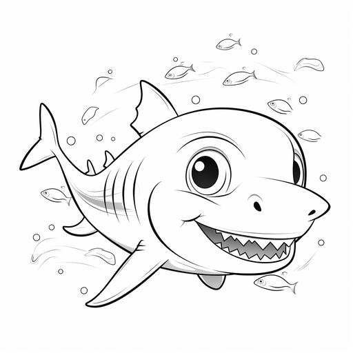 coloring page for kids, cute baby shark, cartoon style, thick line, low detailm no shading , without background