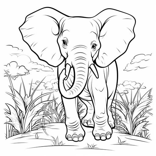 coloring page for kids, elephant, cartoon style, thick line, low detailm no shading, without background, easy picture