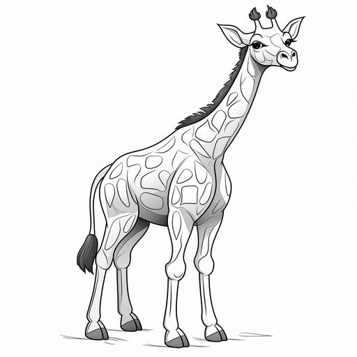 coloring page for kids, whole body giraffe, cartoon style, thick line, low detailm no shading, white background, easy picture