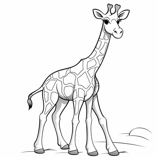 coloring page for kids, whole body giraffe, cartoon style, thick line, low detailm no shading, white background, easy picture