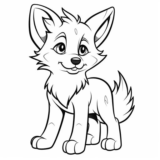coloring page for kids, wolf, cartoon style, thick line, low detailm no shading , without background