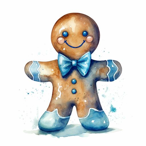 blue funny gingerbread man, cartoon, vibrant, watercolor, white background color --v 5.2