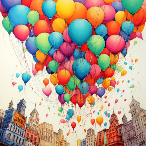balons drawing colorful vertical, many o f them ,