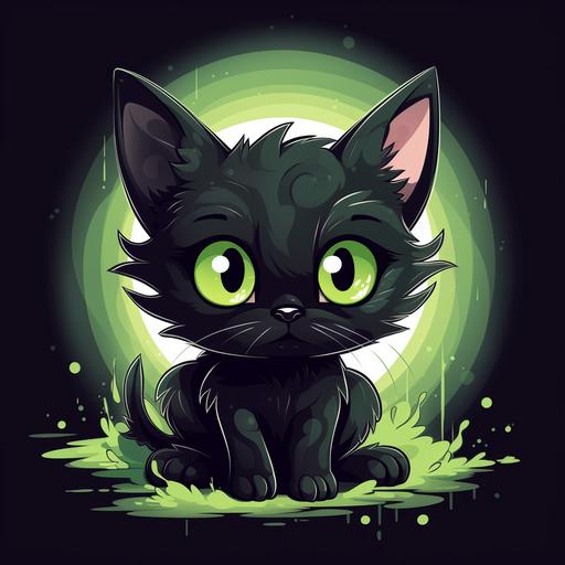 black kitty cartoon with big green eyes