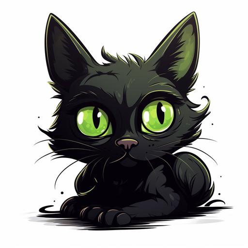 black kitty cartoon with big green eyes