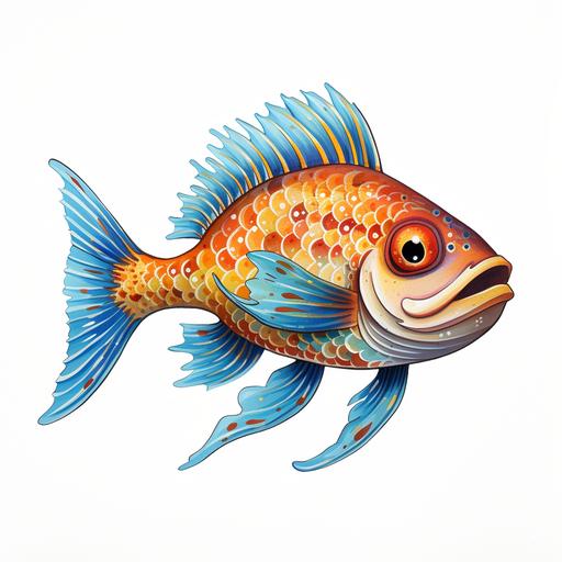 funny fish,drawing , color white background