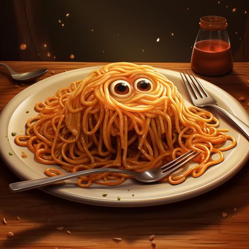 spagetti on the plate cartoon ,realistic