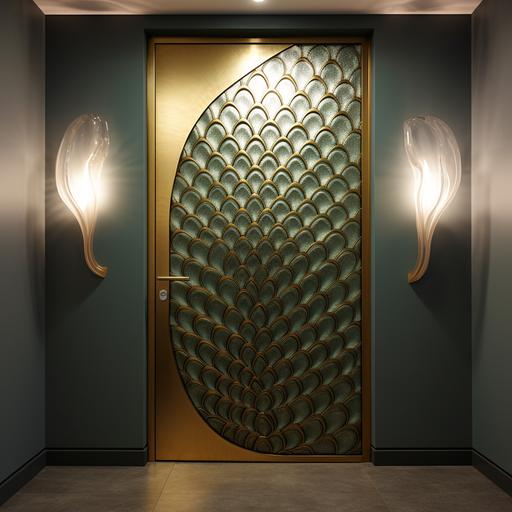 create a glass door with an imitation of tilapia scales and ostrich leather in pencil version