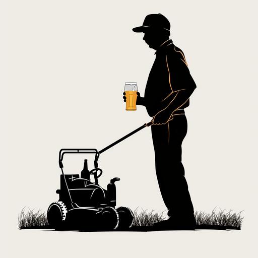silhouette of a man drinking beer and holding lawn mowing machine, transparent background --v 6.0